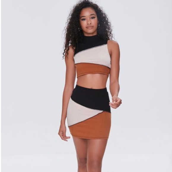 Forever 21 Dresses & Skirts - NWT - Forever 21 - Colorblock Crop Top & Mini Skirt Set - Size S